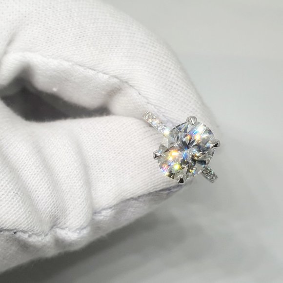 3 Ct-10X8MM Oval Basket Moissanite Engagement Ring 14k Gold With Lab Diamonds - Picture 7 of 9